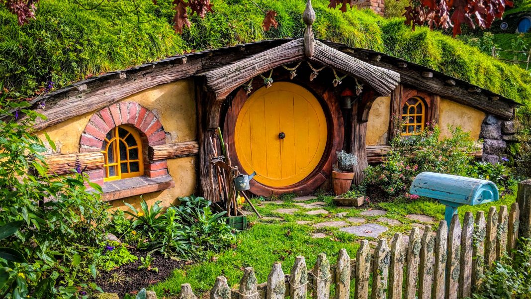 Stereotypical hobbit house made of earth